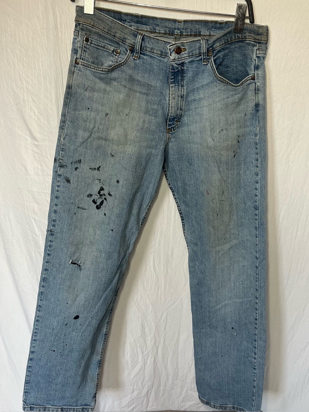 Wrangler Five Star Relaxed Fit Jeans 34x30 Distressed Paint Splatter Thrashed